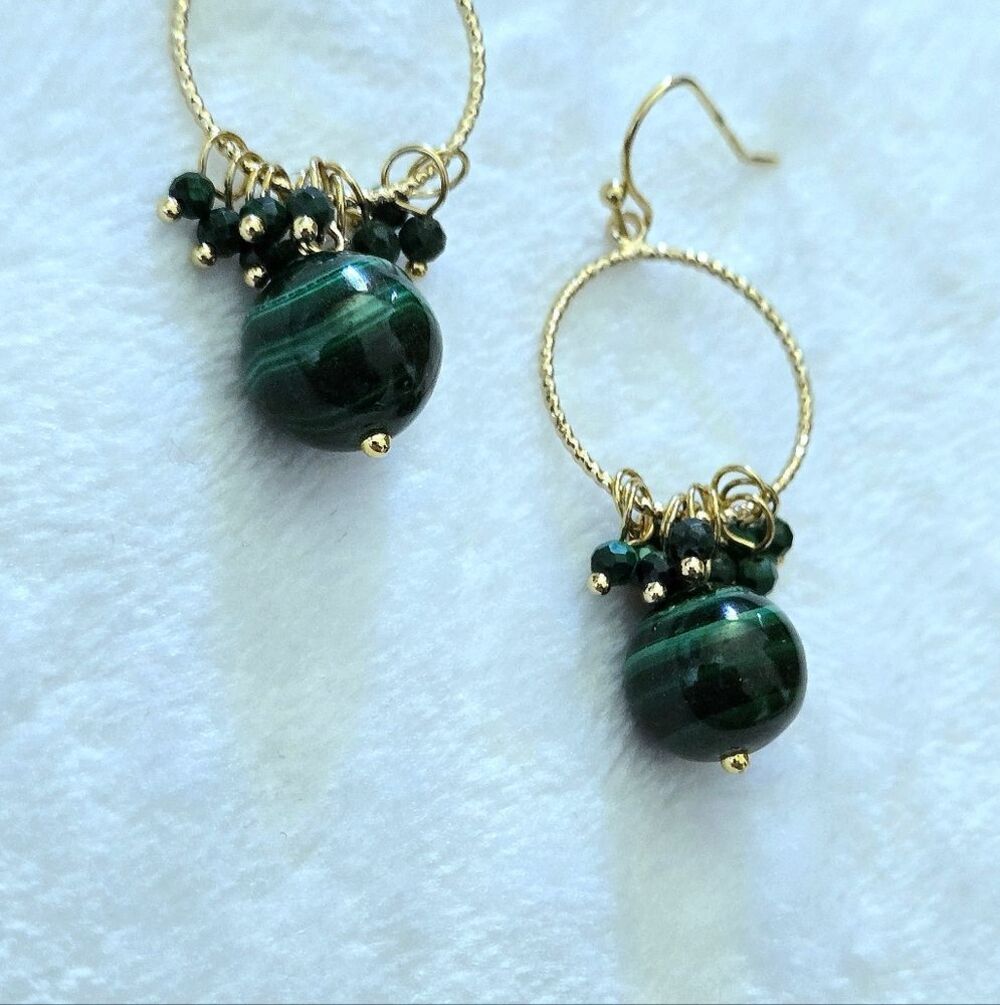 Iris & Lily Malachite💚 Cluster Dangle Earrings - Picture 5 of 15